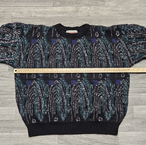 Vintage 90's Ugly Christmas Sweater Blue Geometric Size Large Retro D'Cesare - Picture 4 of 5